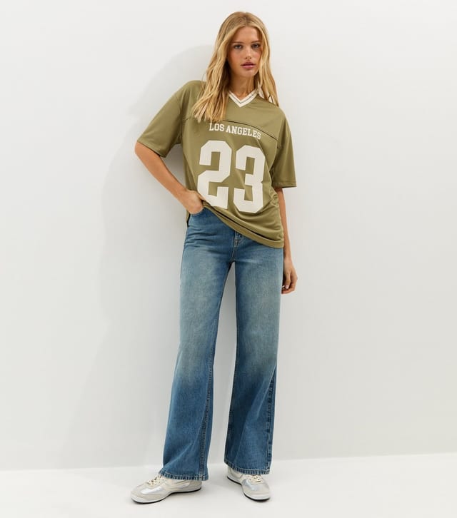 New Look Women's Dark Khaki LA Logo Football Top New Look - 3