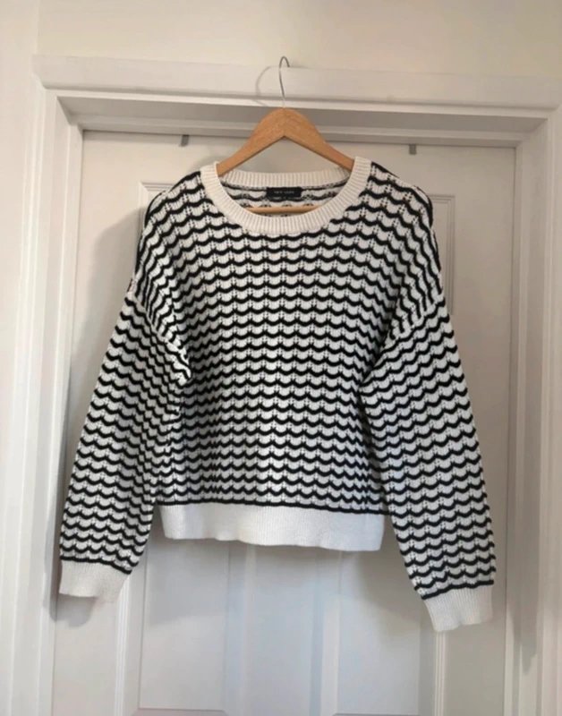 New Look Funky Women's New Look 100% Cotton Monochrome Boxy Knitted Sweater Jumper Top size M 12-14 - 1