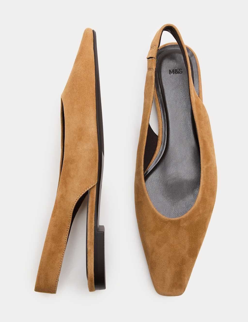 Marks & Spencer M&S Suede Flat Chisel Toe Slingback Shoes Light Tan
