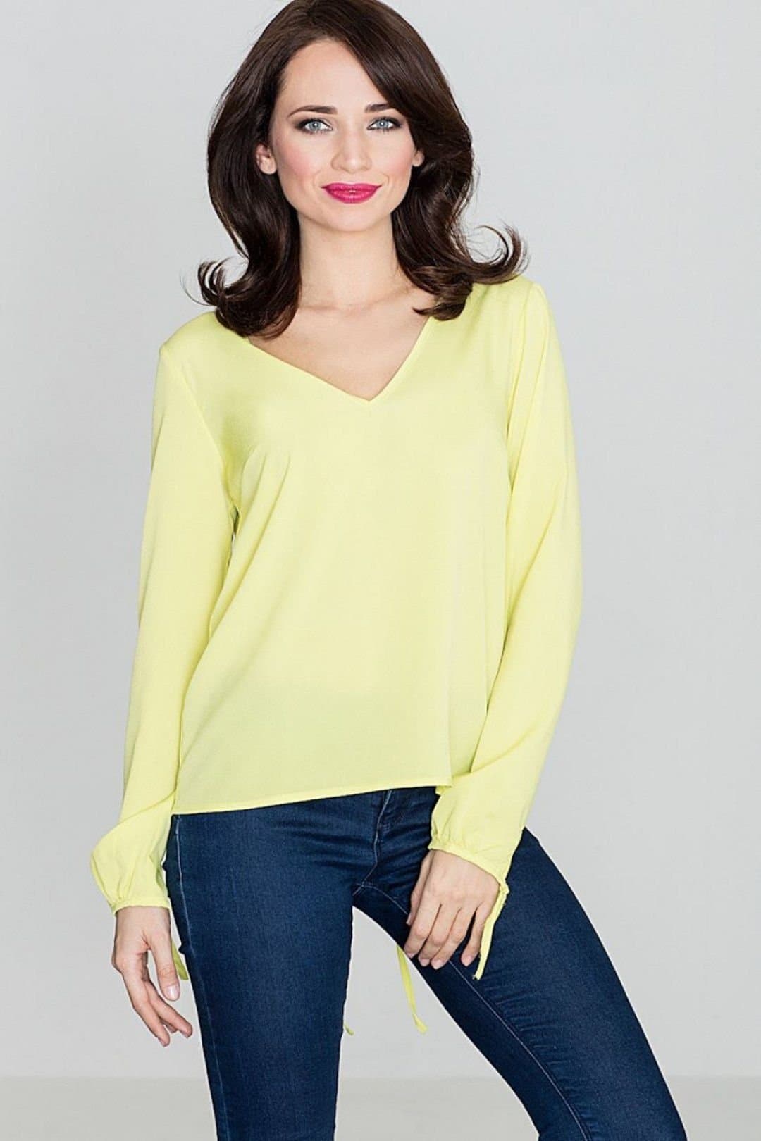 Love Lace Love Lace Women's Heart Neck Blouse with Long Tie Sleeves Style 119255 in Yellow