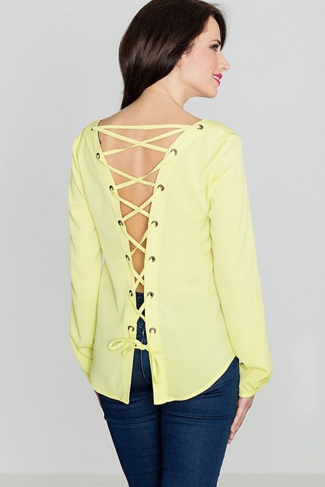 Love Lace Love Lace Women's Heart Neck Blouse with Long Tie Sleeves Style 119255 in Yellow - 2