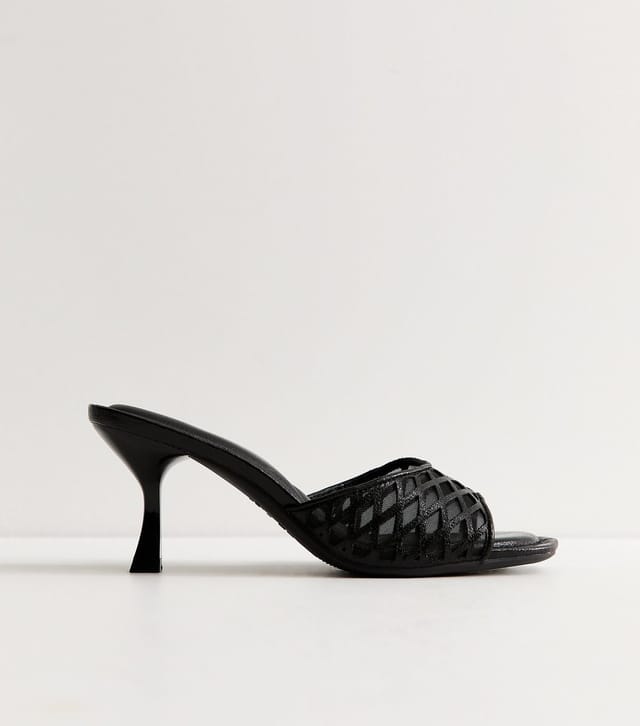 New Look Women's Black Faux Leather Mesh Lattice Stiletto Mules Vegan New Look - 2