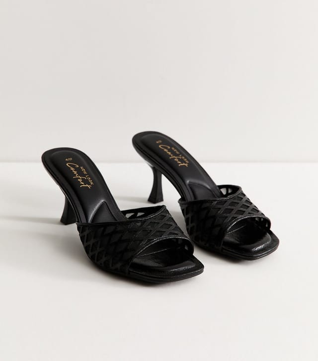 New Look Women's Black Faux Leather Mesh Lattice Stiletto Mules Vegan New Look - 3