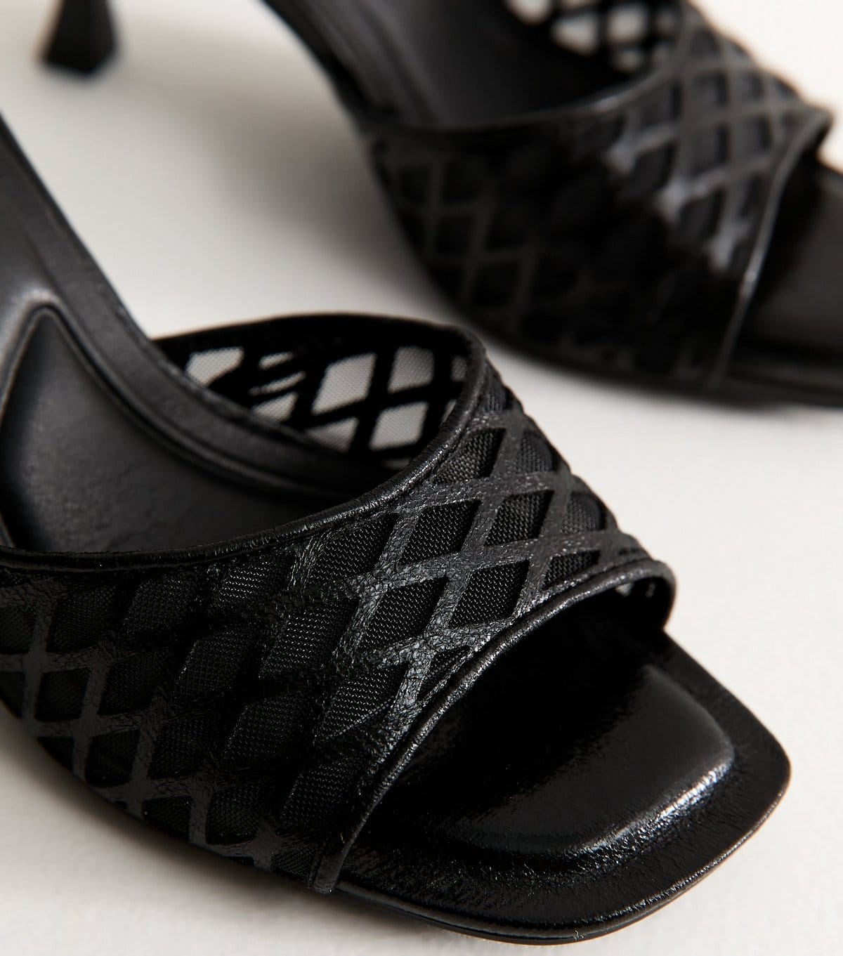 New Look Women's Black Faux Leather Mesh Lattice Stiletto Mules Vegan New Look - 4