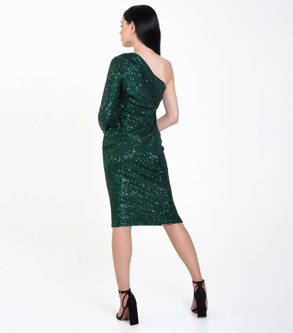 Gini London Women's Green Sequin One Shoulder Midi Bodycon Dress Gini London New Look - 4