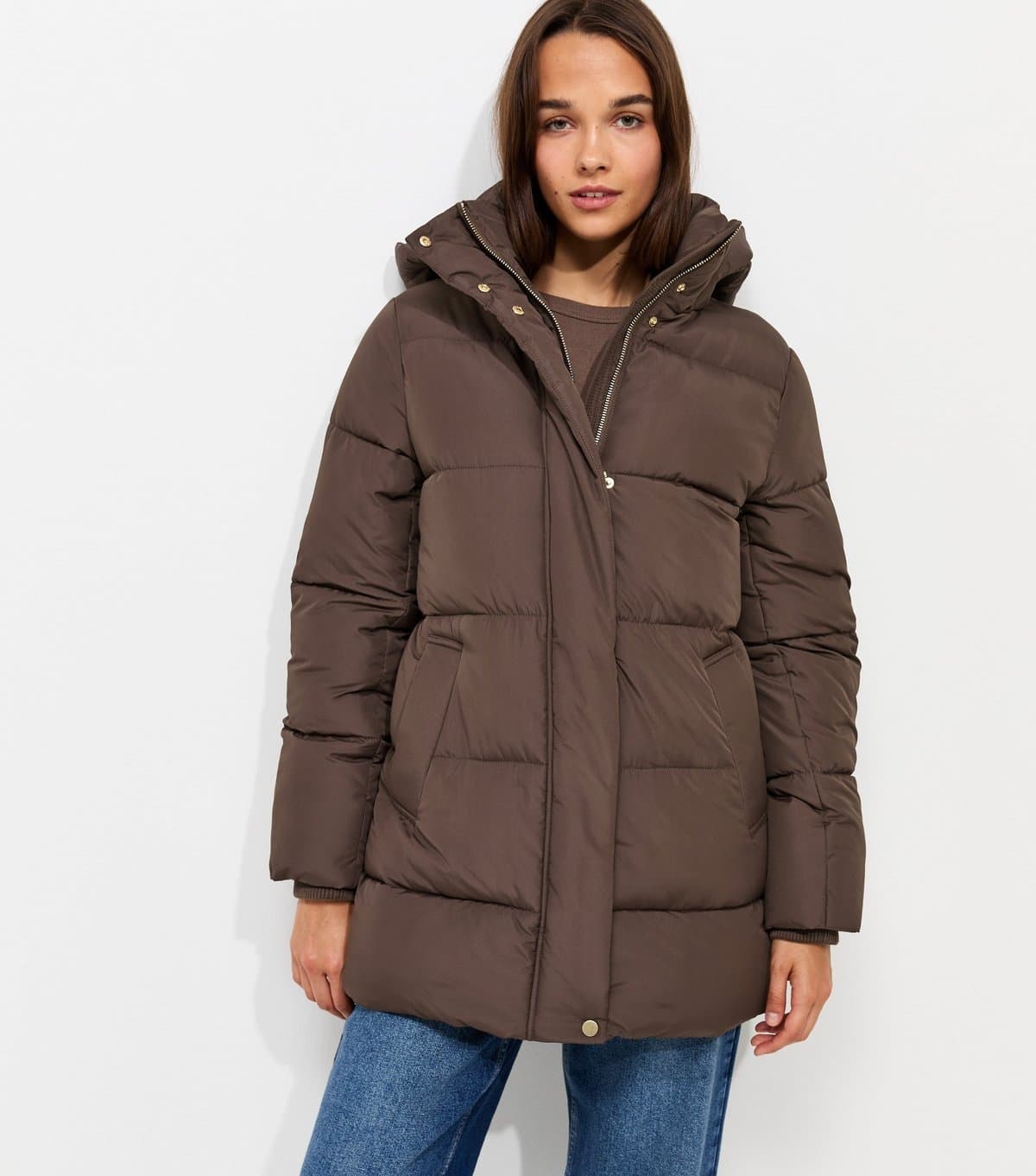 New Look Women's Dark Brown Padded Mid Length Jacket New Look