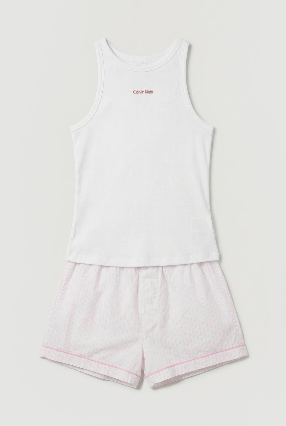 Calvin Klein Calvin Klein Women's Cotton Poplin V Day Tank Short Set Classic Wht W Echo Stripe Classic in White - 1