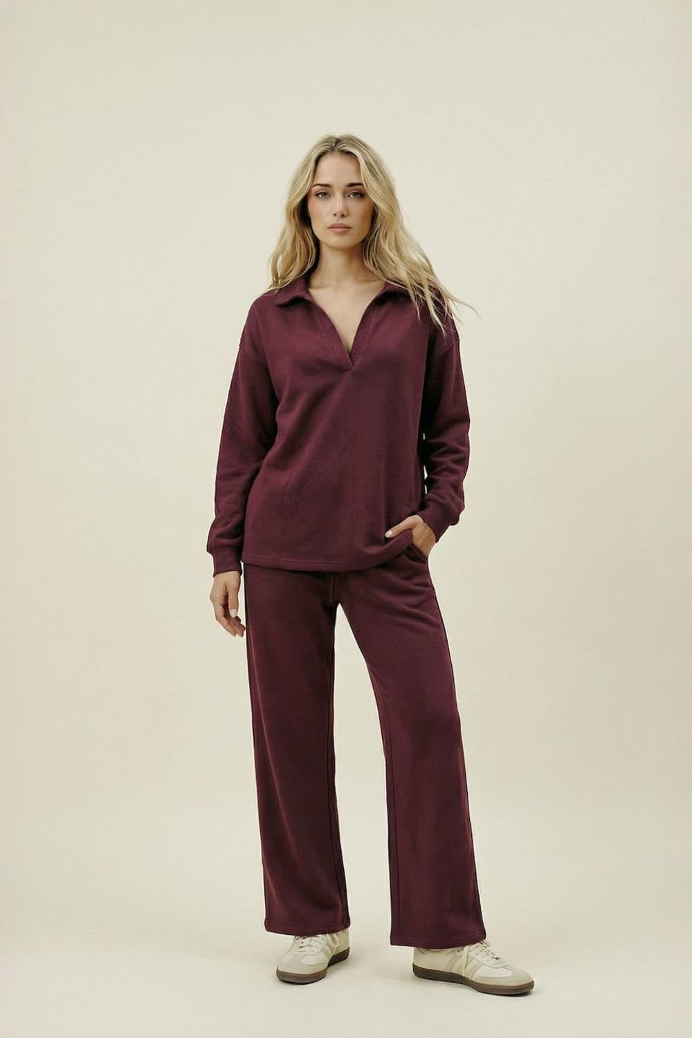 The Night Store The Night Store Women's Burgundy Collar Lounge Trouser Set