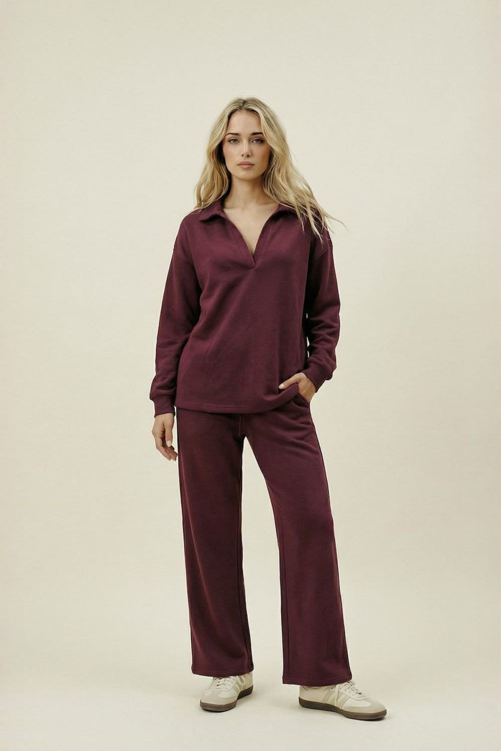 The Night Store Burgundy Collar Lounge Trouser Set