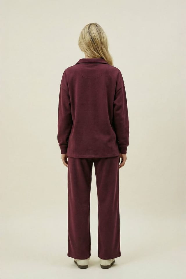 The Night Store The Night Store Women's Burgundy Collar Lounge Trouser Set - 3