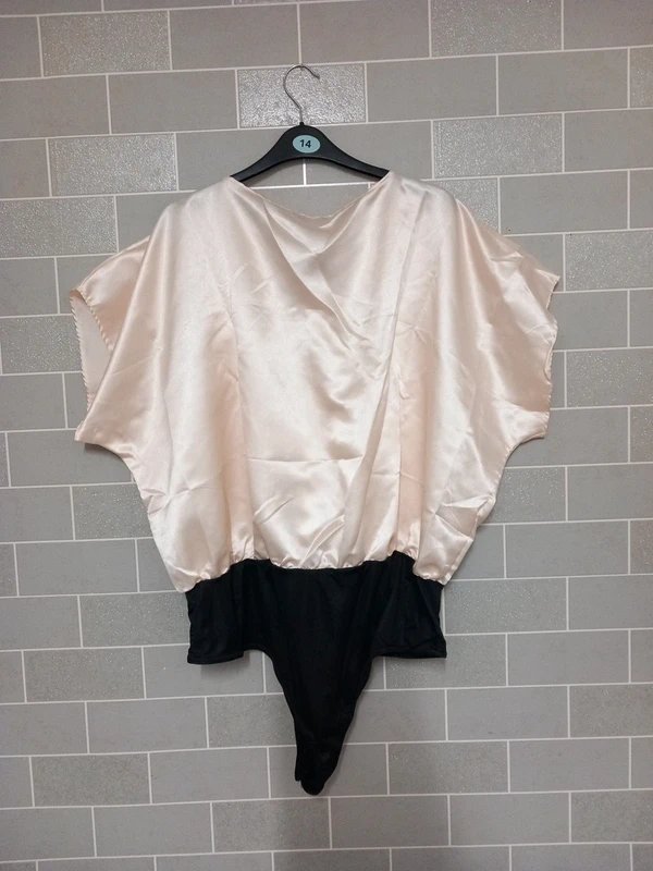 Pink Champagne pink satin plunge neck body suit size uk 24 - 1
