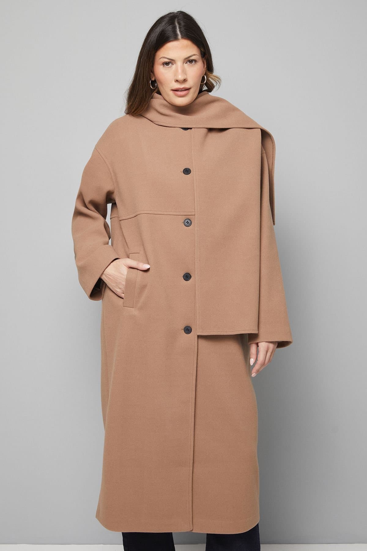 Wallis Wallis Women's Scarf Car Coat in Mink