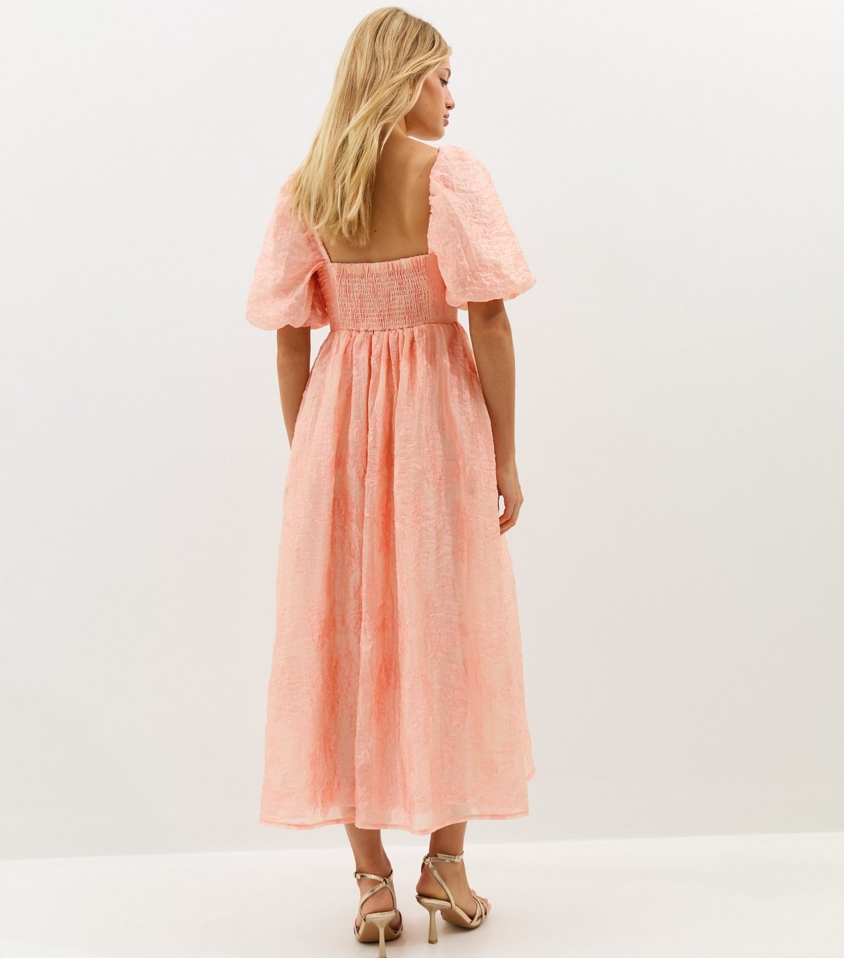 New Look Women's Light Coral Glitter Clipped Milkmaid Midi Dress New Look - 4