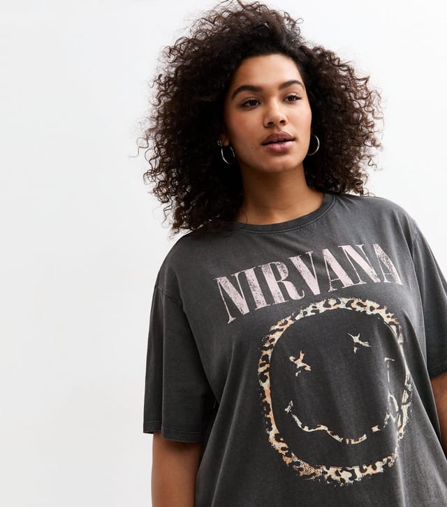 New Look Women's Plus Size Dark Grey Nirvana Leopard Smiley Print T-Shirt Curves New Look - 2