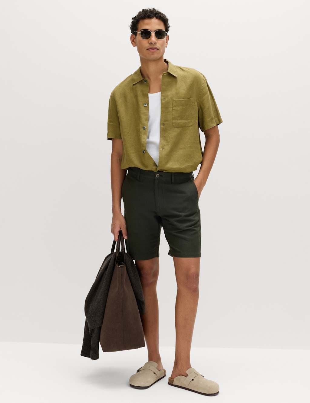 Marks & Spencer M&S Linen Blend Chino Shorts Khaki Mix