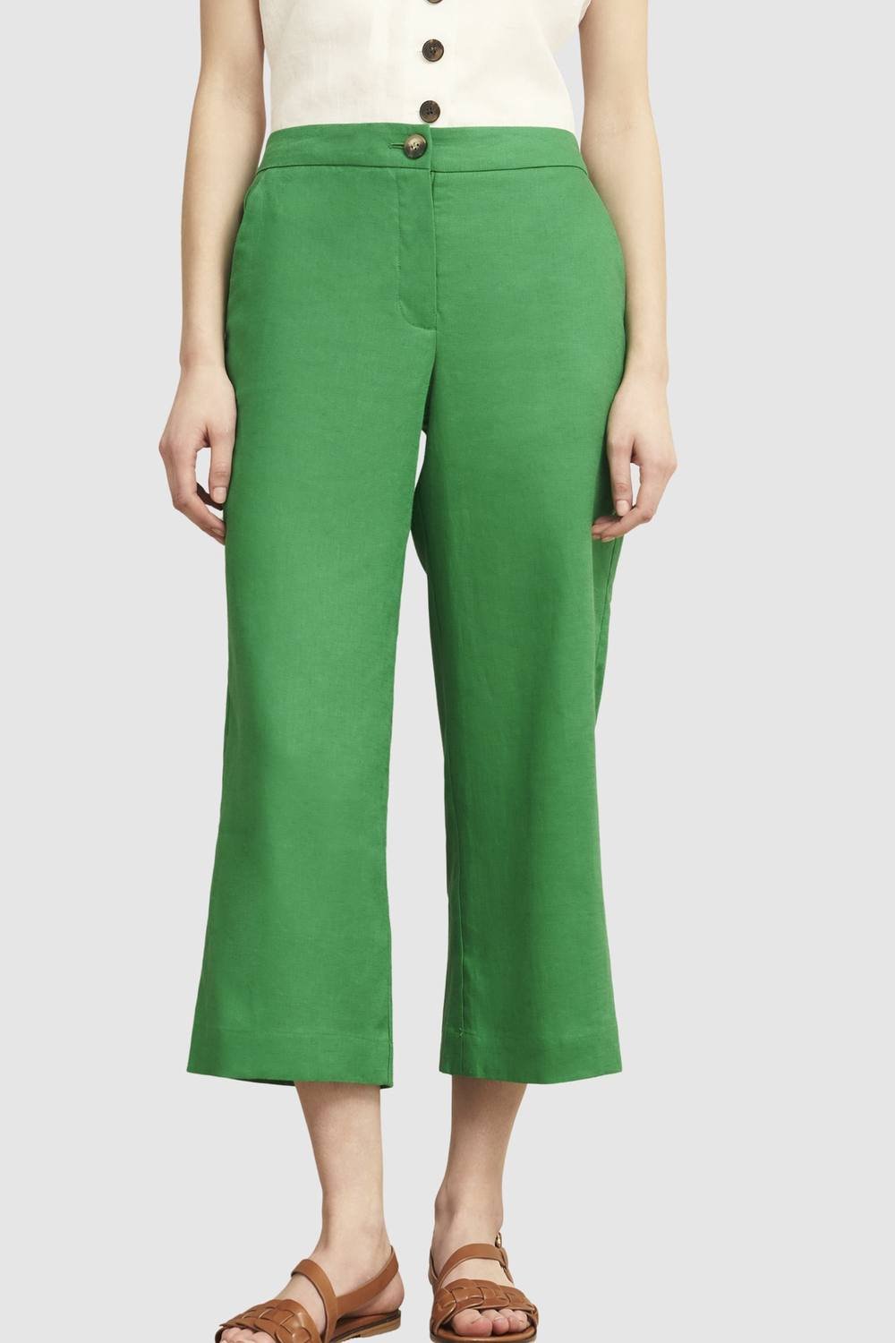 Hobbs London Hobbs London Women's Lillie Linen Cropped Pants in Green - 2