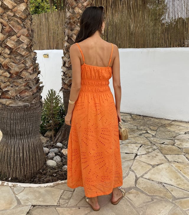 AX Paris Women's Bright Orange Strappy Shirred Midi Dress AX Paris New Look - 3