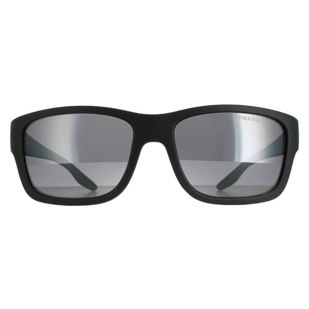 Prada Sport Prada Sport Men's Rectangle Grey Rubber Dark Grey Silver Mirror Polarized PS01WS