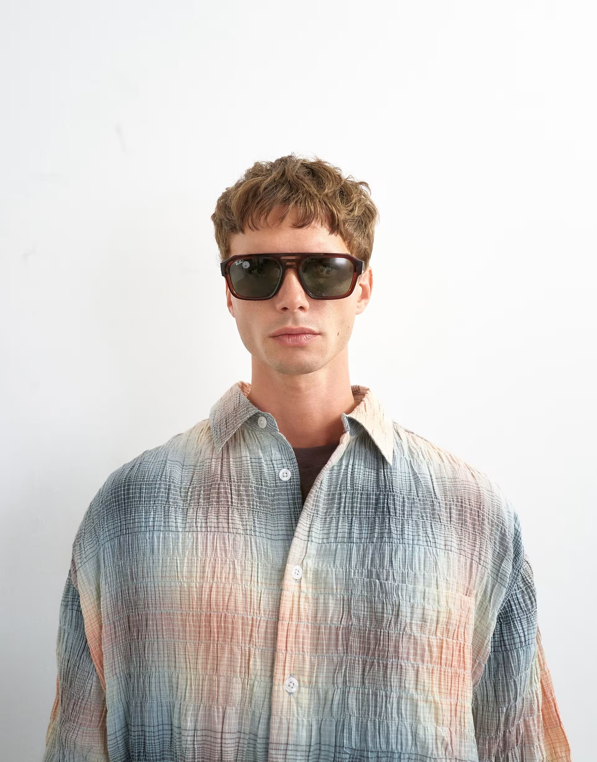 ASOS Topman oversized fit crinkle check shirt in grey