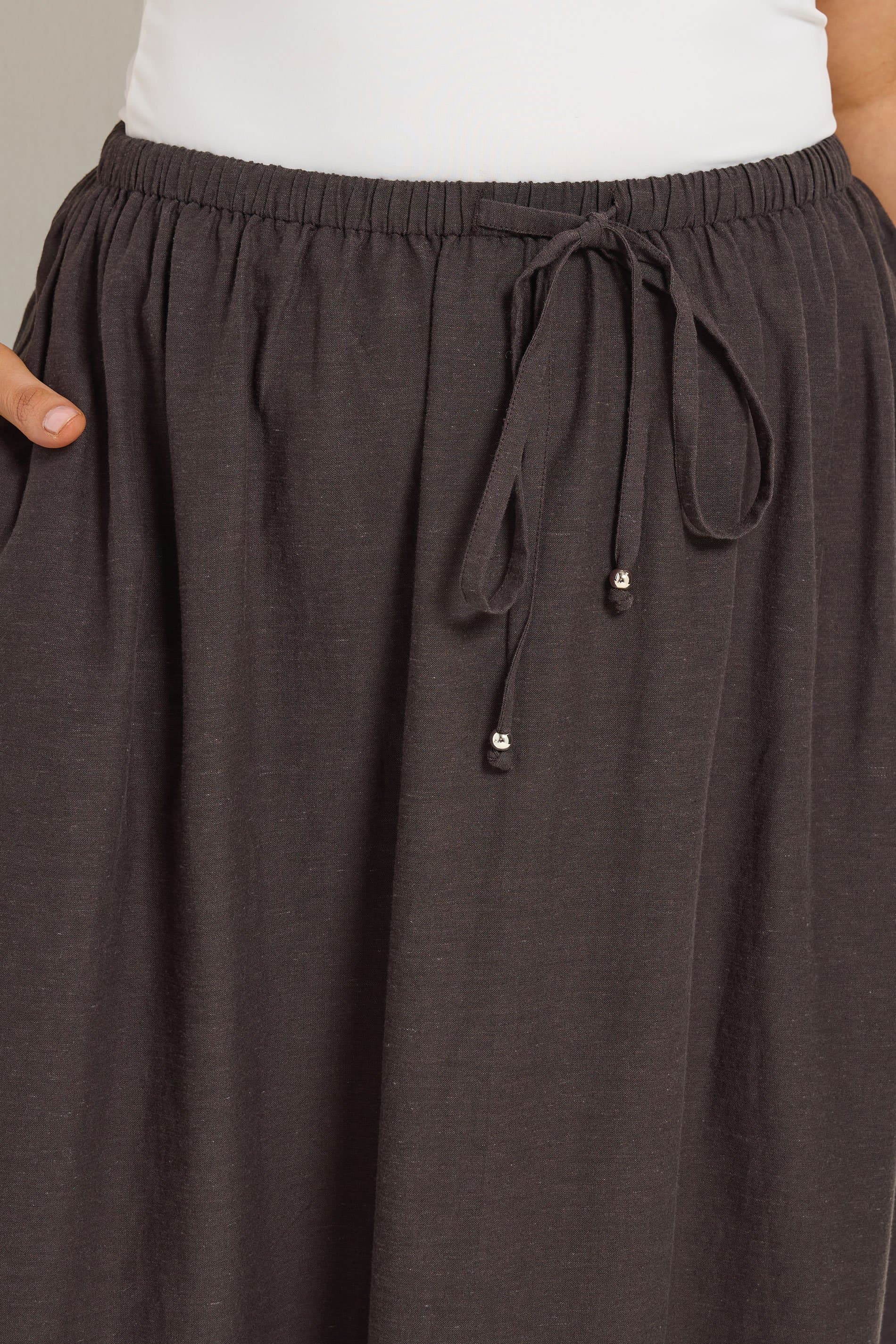 Yours Plus Size Chocolate Brown Linen Maxi Skirt
