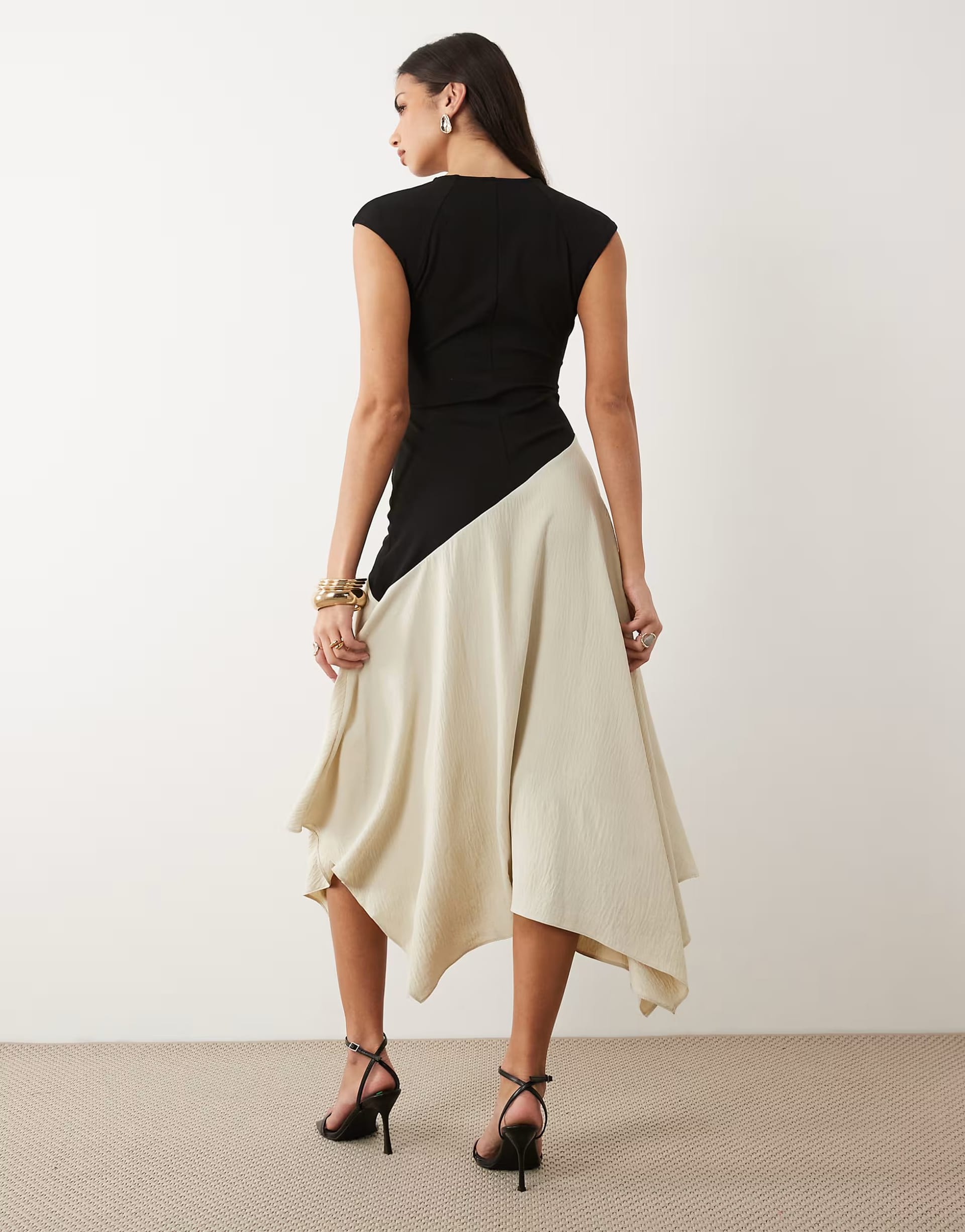 ASOS Black & White Hybrid Midi Dress with Asymmetric Drop Waist
