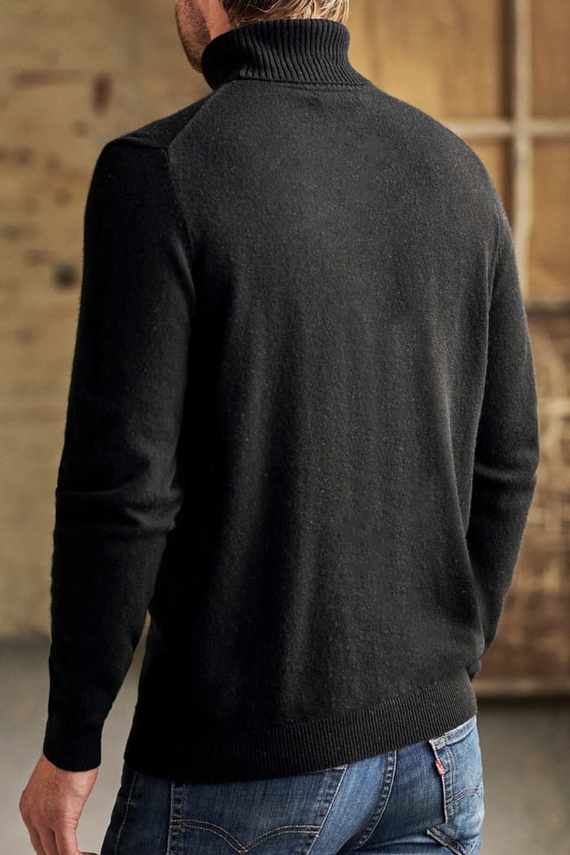 WoolOvers WoolOvers Men's Cashmere & Merino Polo Neck Jumper in Black - 2