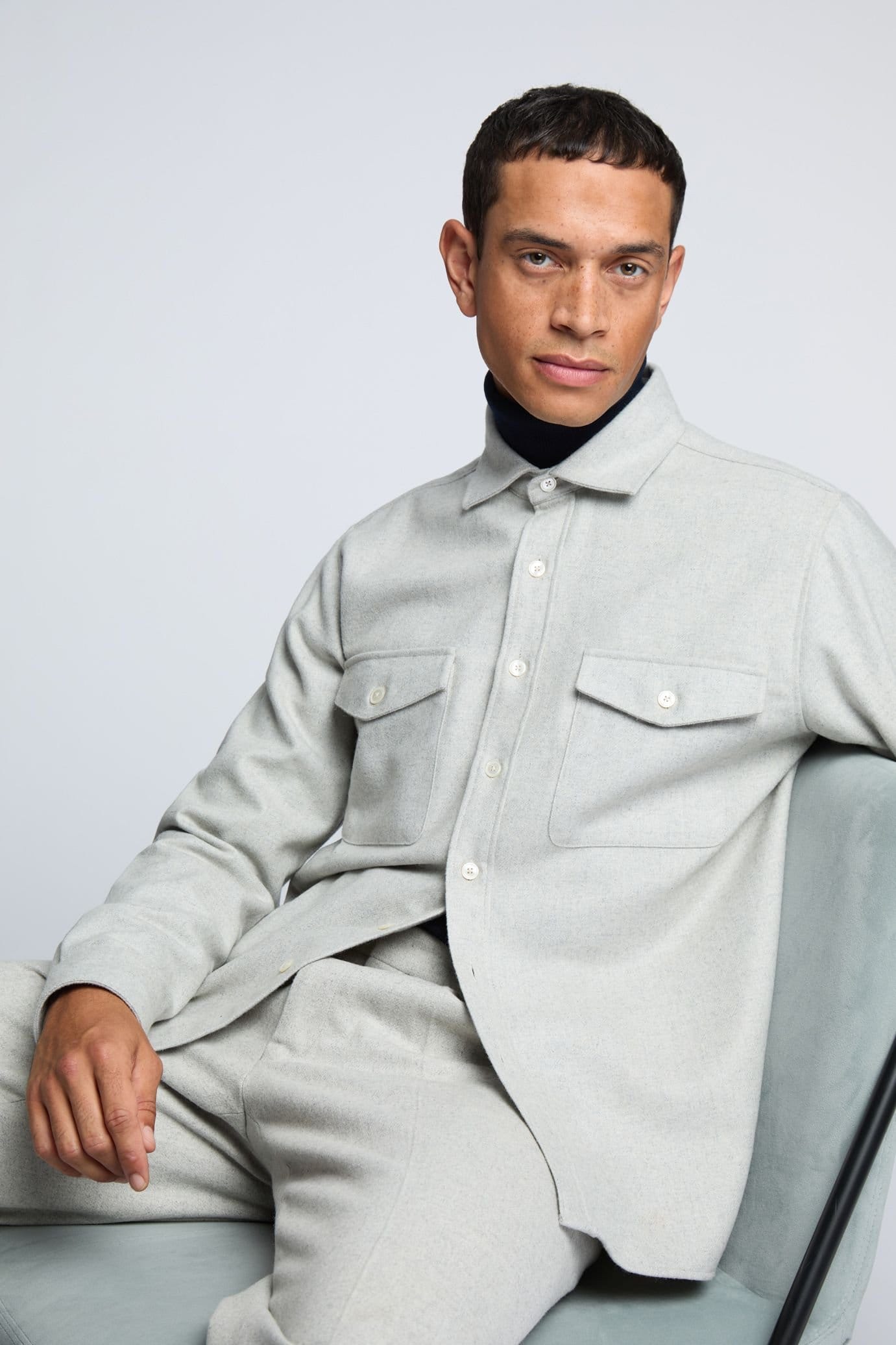 Melka Melka Men's Flannel Ls Overshirt in Grey - 4
