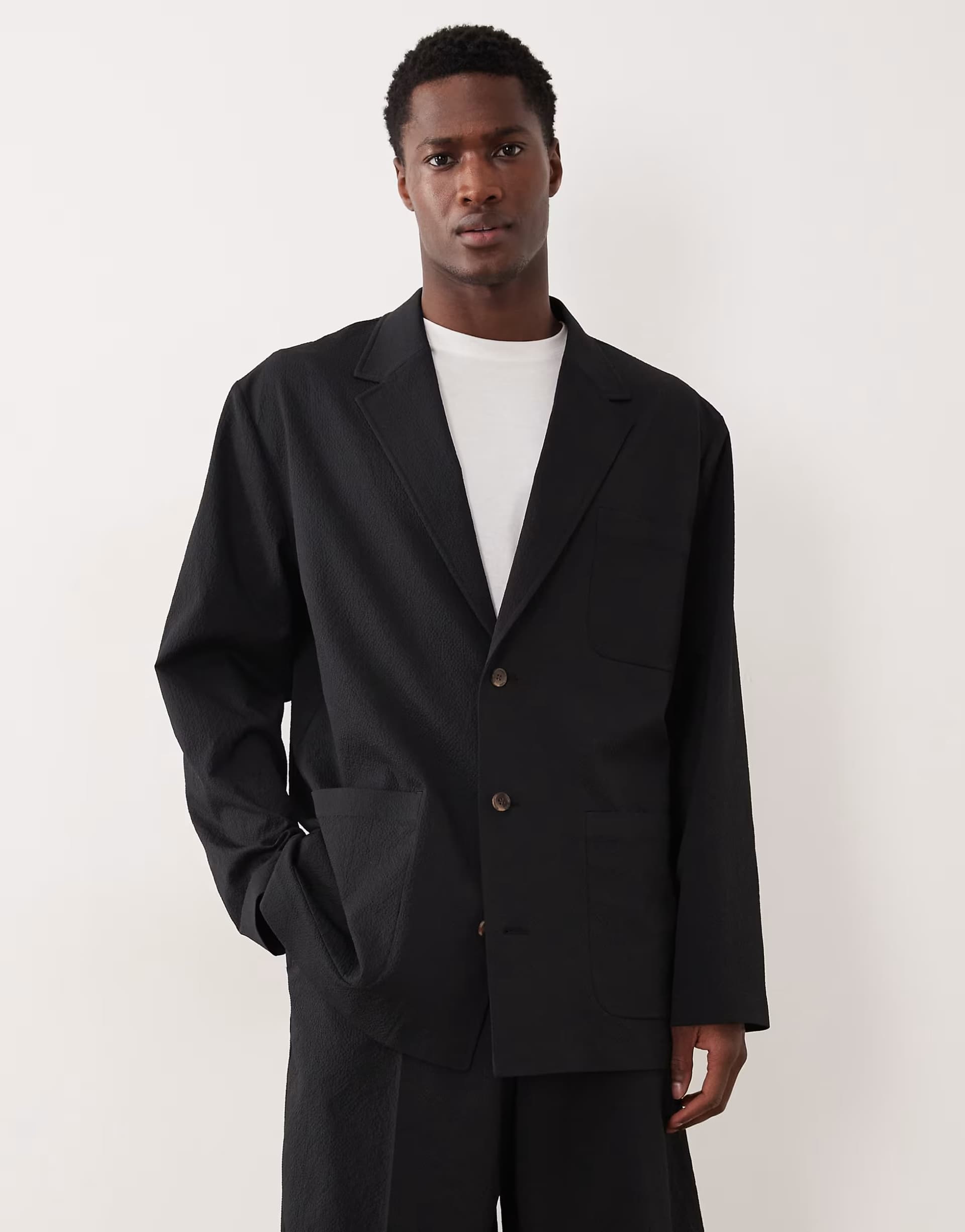 ASOS ASOS DESIGN smart co-ords slouchy boxy jacket in black seersucker