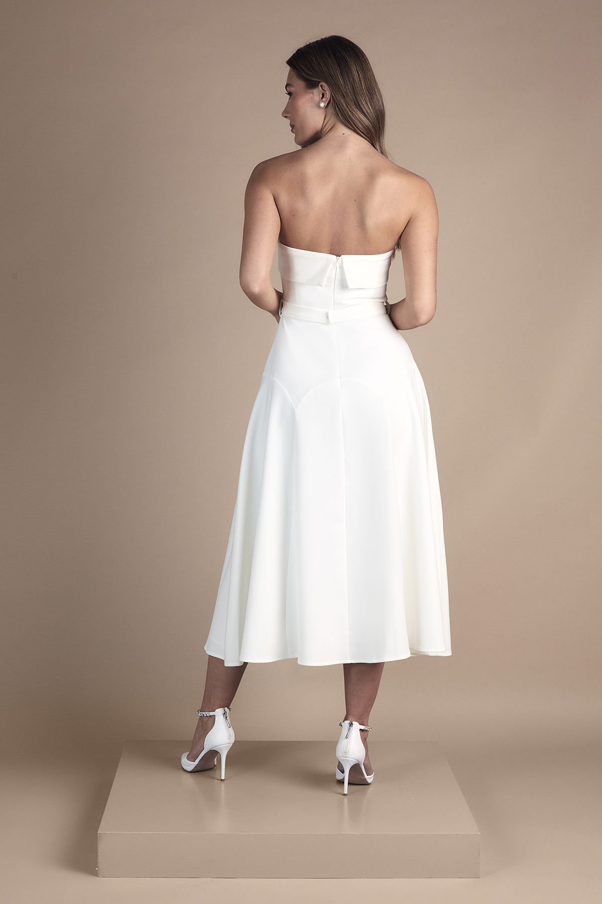 Coast Coast Women's Bandeau Bow Waist Midi Wedding Dress in Ivory - 3