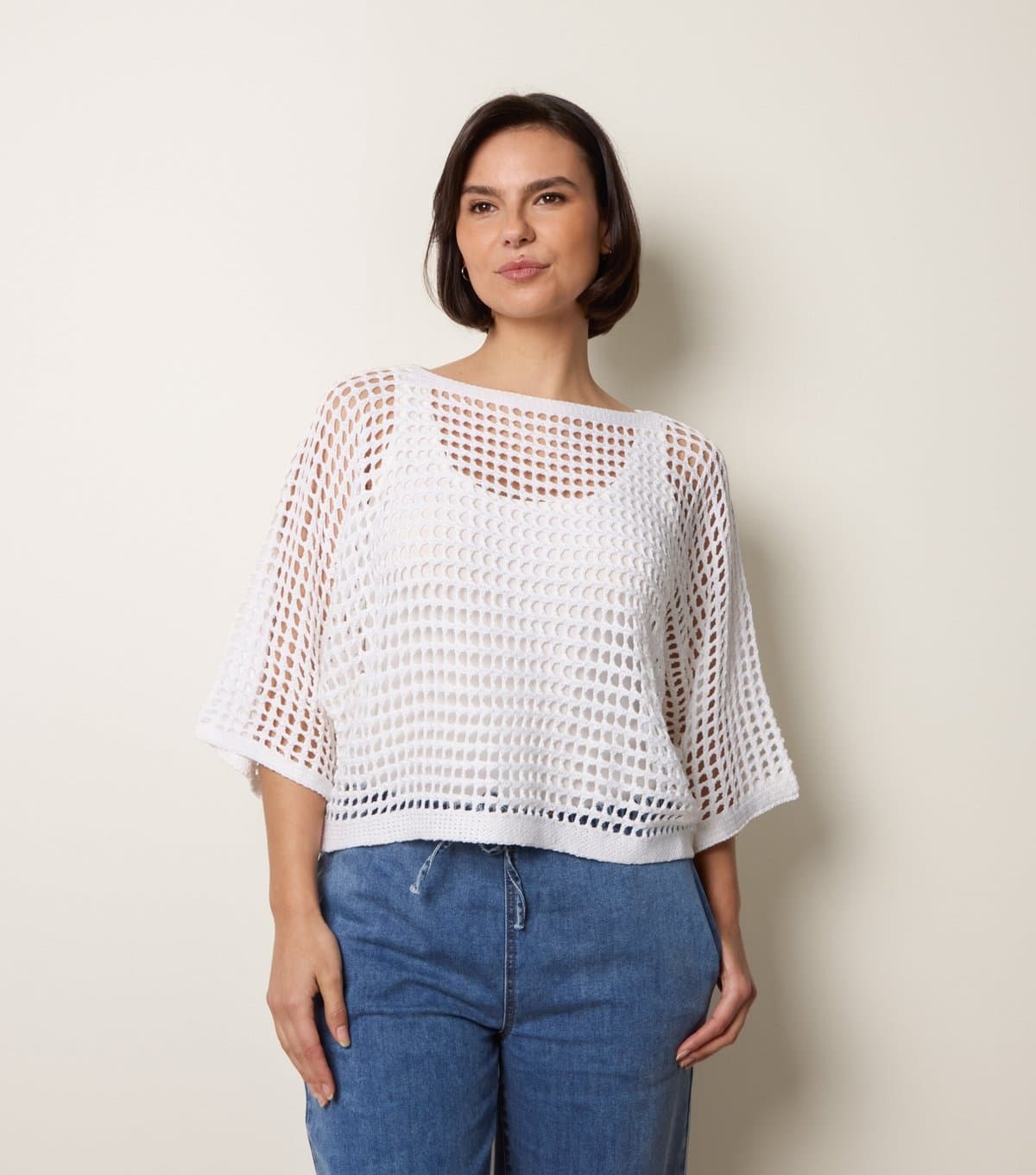 Blue Vanilla Women's Off White Crochet Net Top Blue Vanilla New Look