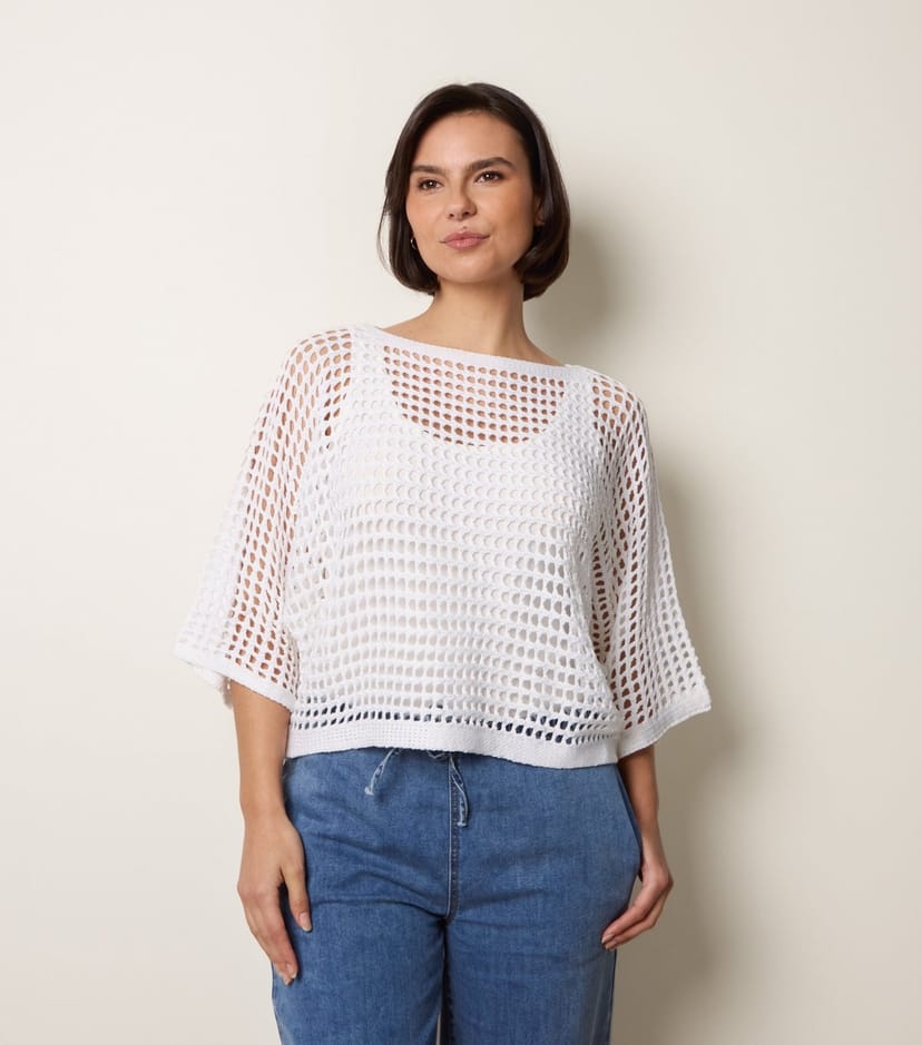 Blue Vanilla Women's Off White Crochet Net Top Blue Vanilla New Look - 1