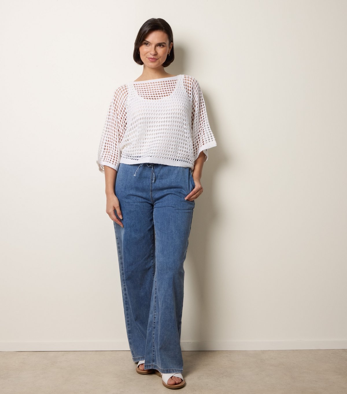 Blue Vanilla Women's Off White Crochet Net Top Blue Vanilla New Look - 2