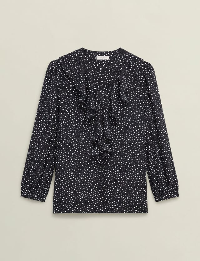 Hobbs London Hobbs London Women's May Ruffle V-Neck Blouse in Black - 2