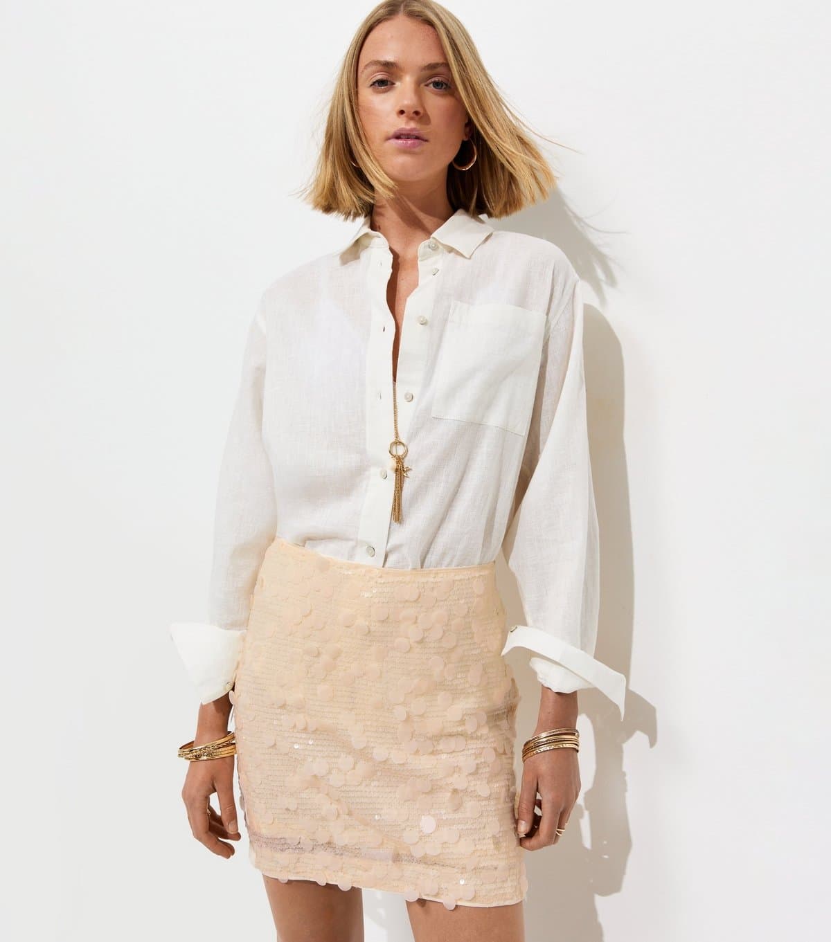 New Look Women's Cream Disco Sequin Mini Skirt New Look