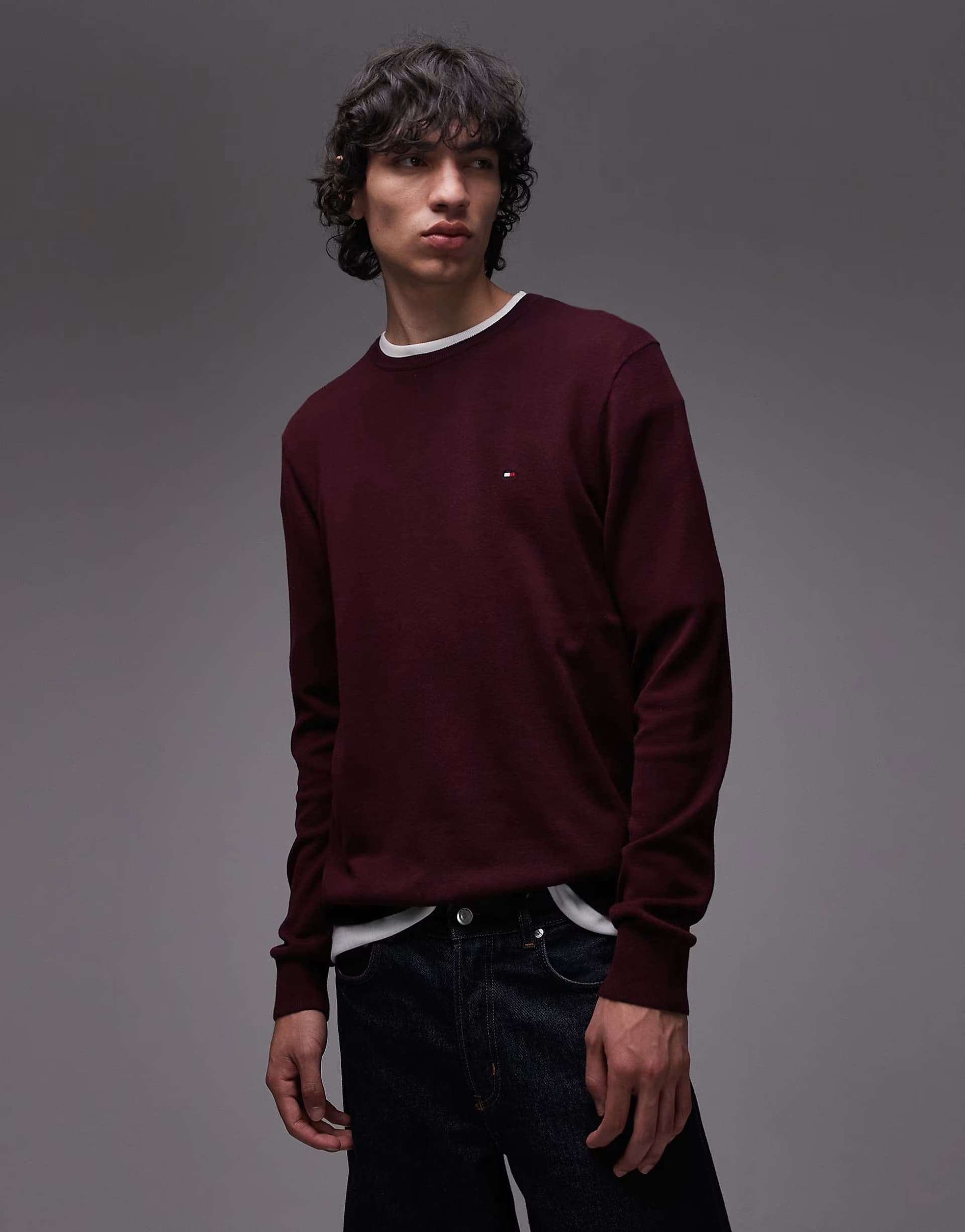 ASOS Tommy Hilfiger essential cotton jumper in deep burgundy