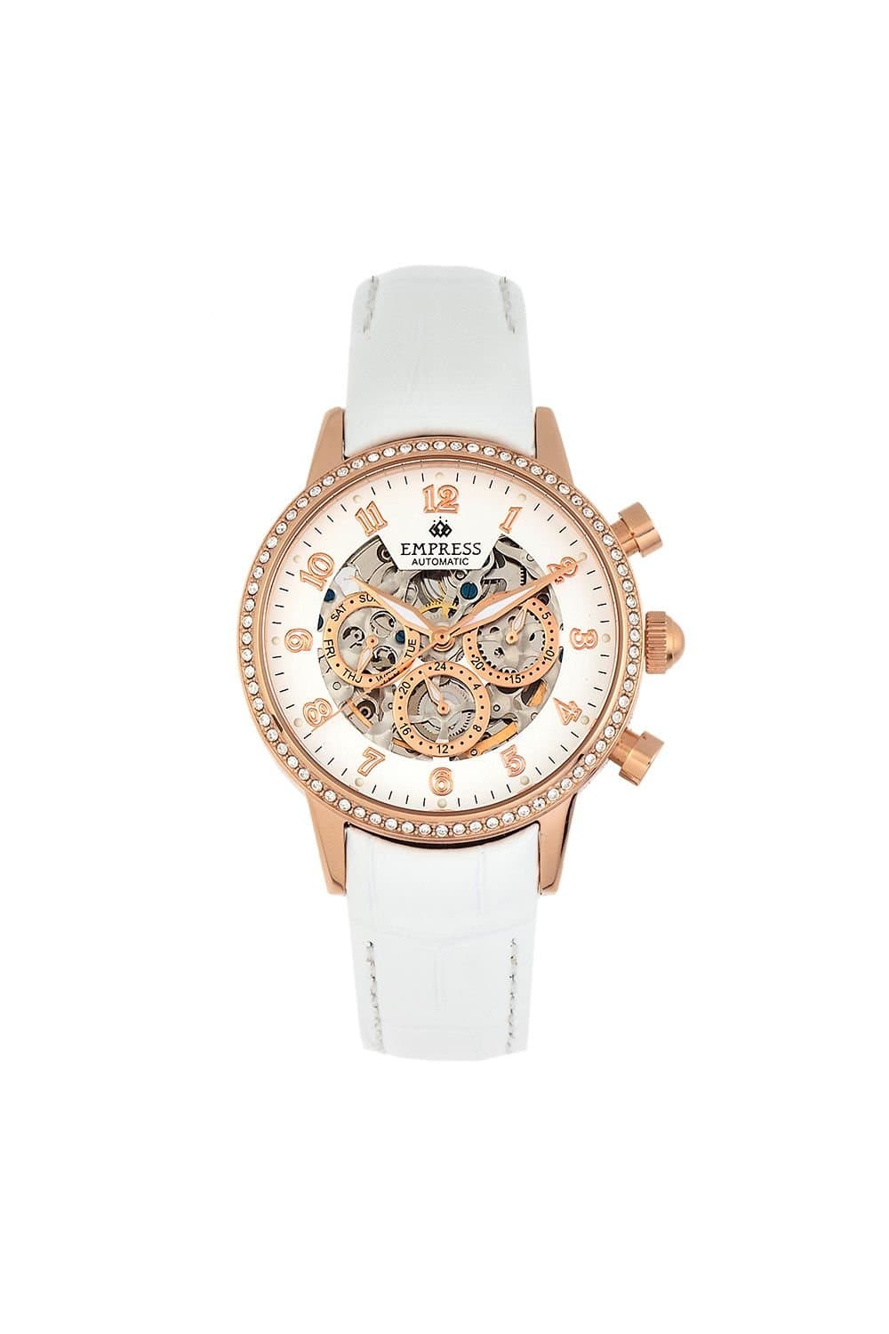 Empress Empress Women's Beatrice Automatic Skeleton Dial Leather-Band Watch with Day & Date in White