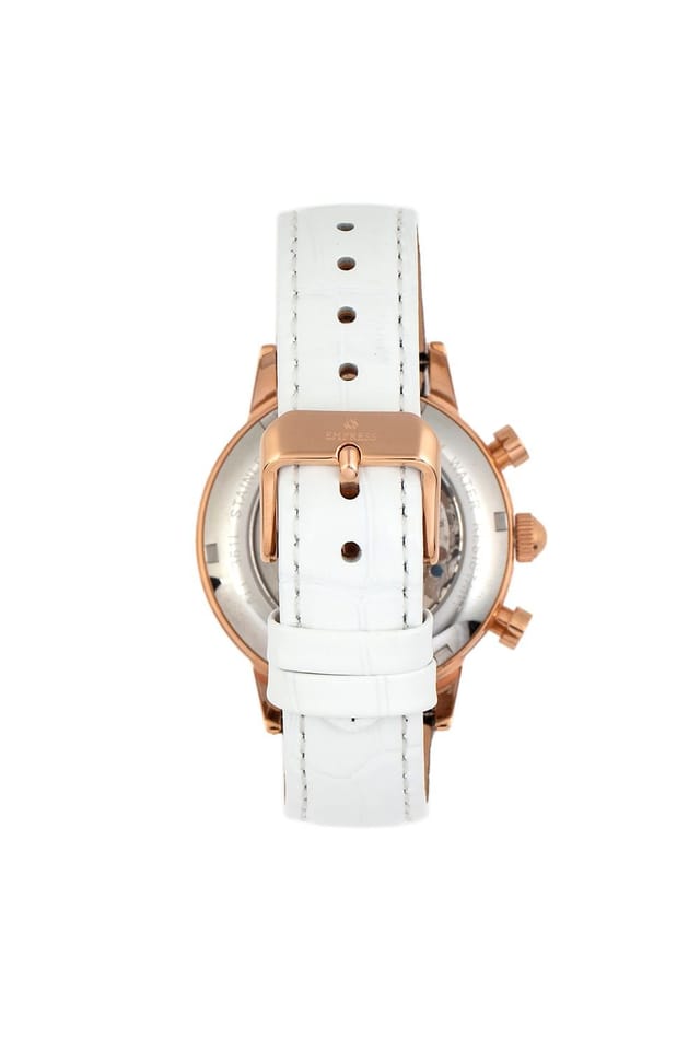 Empress Empress Women's Beatrice Automatic Skeleton Dial Leather-Band Watch with Day & Date in White - 2