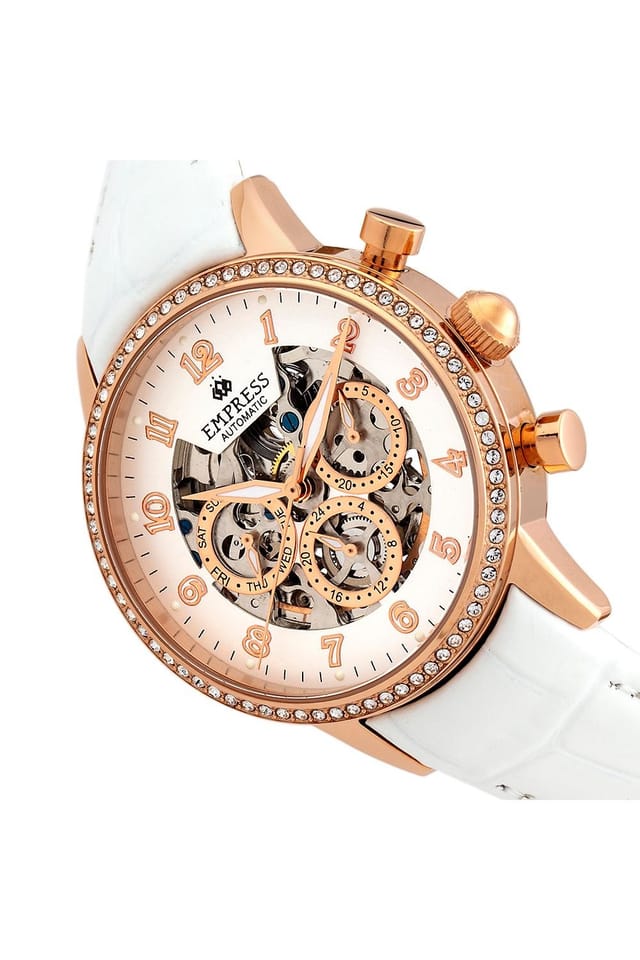 Empress Empress Women's Beatrice Automatic Skeleton Dial Leather-Band Watch with Day & Date in White - 3