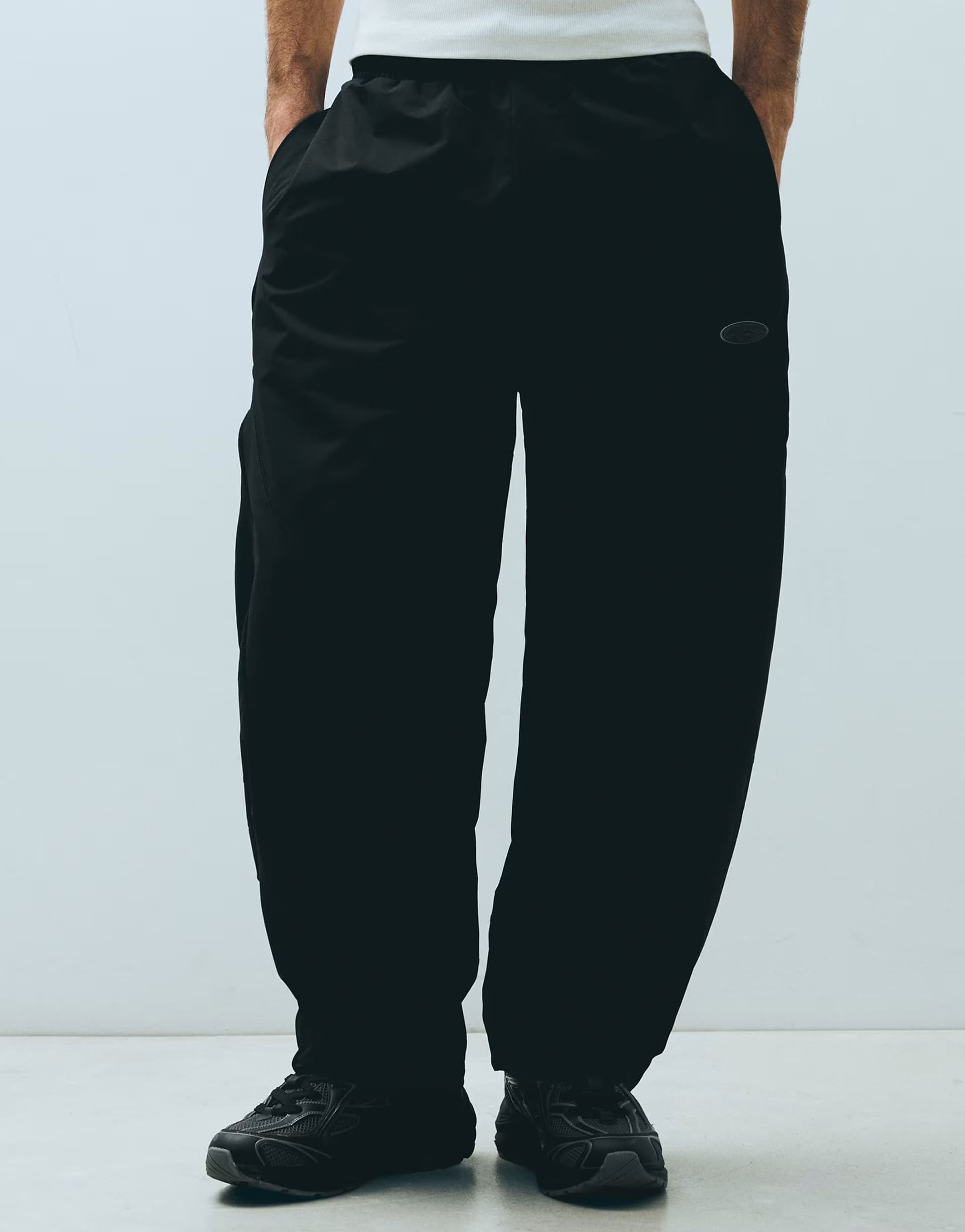 ASOS Bershka Technical barrel trousers in black