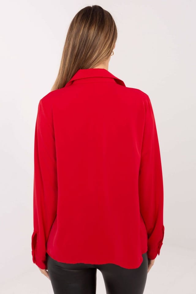 Love Lace Love Lace Women's Classic Long Sleeve Polyester Shirt with Tie in Red - 3