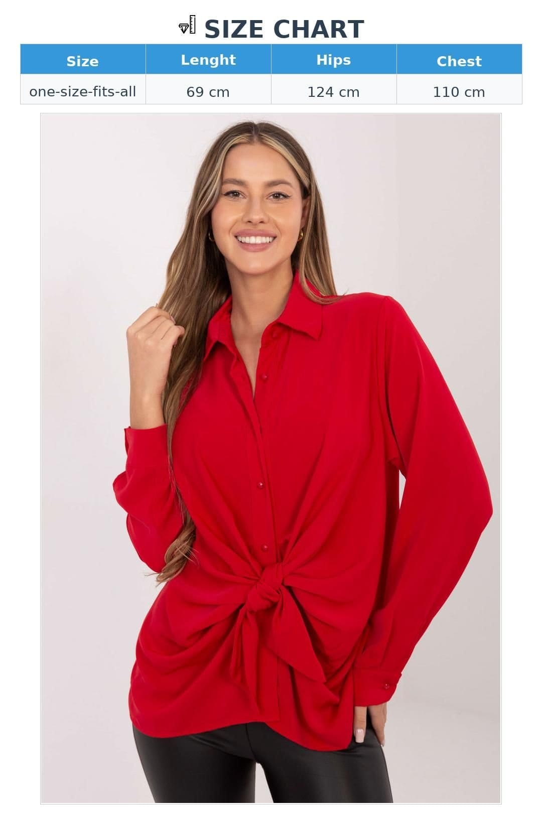 Love Lace Love Lace Women's Classic Long Sleeve Polyester Shirt with Tie in Red - 4