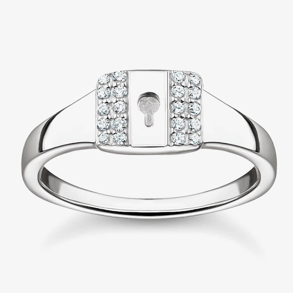 Thomas Sabo THOMAS SABO Women's Silver & Cubic Zirconia Padlock Signet Ring TR2372-051-14 54
