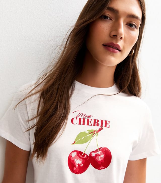 New Look Women's White Mon Cherie Cherry Print T-Shirt New Look - 2
