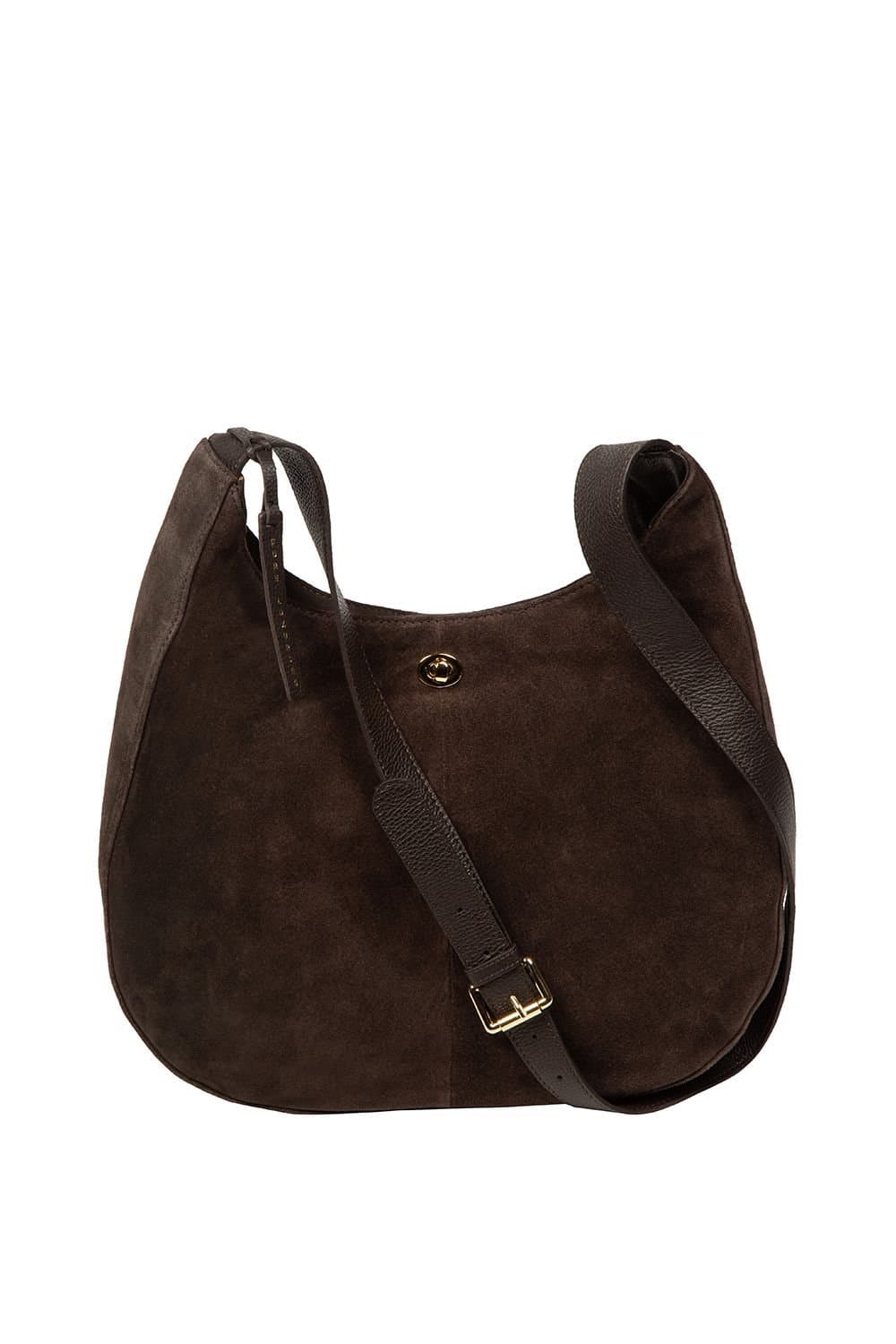 Pure Luxuries London Pure Luxuries London Women's 'Nell' Suede & Leather Shoulder Bag in Dark Brown