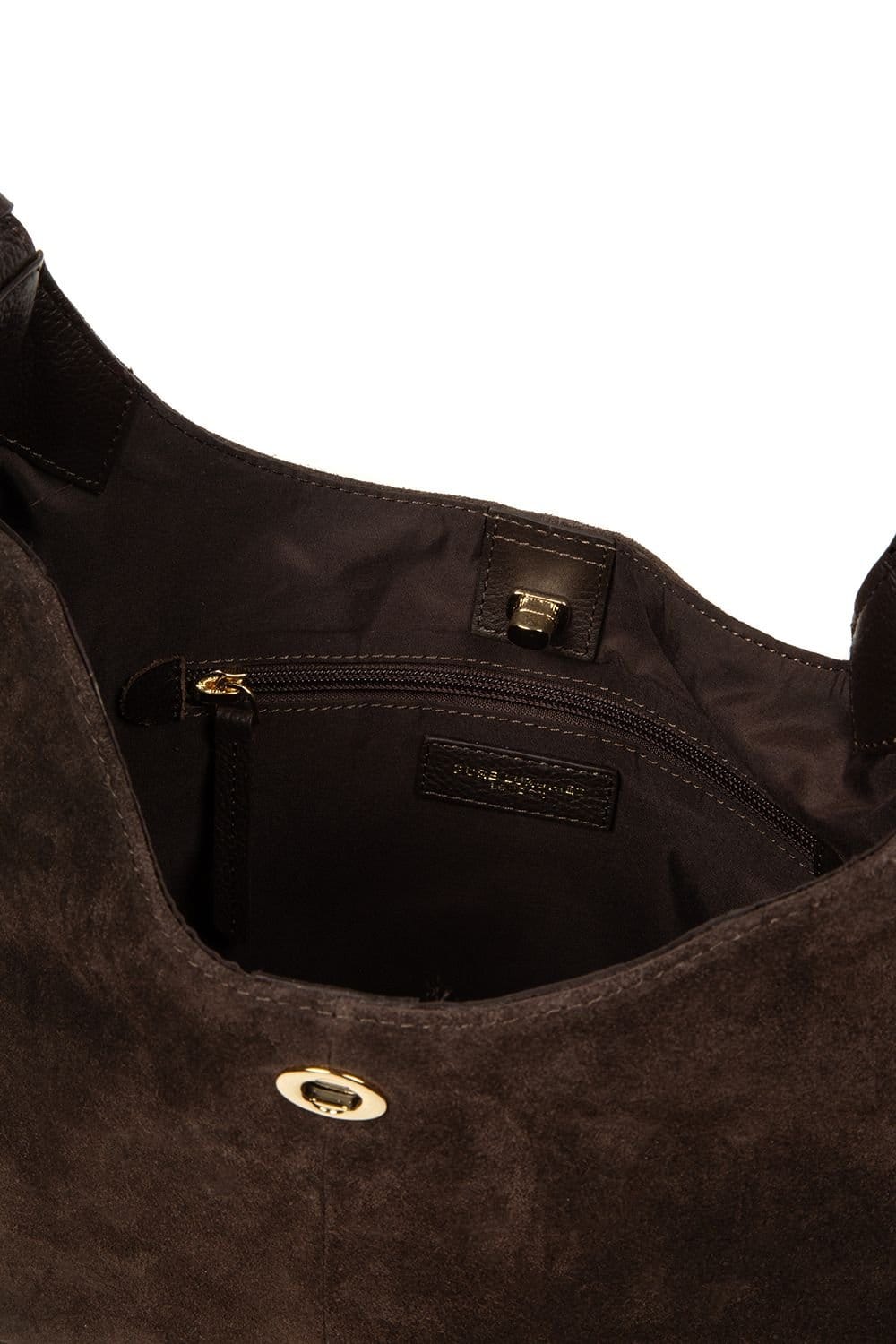 Pure Luxuries London Pure Luxuries London Women's 'Nell' Suede & Leather Shoulder Bag in Dark Brown - 4