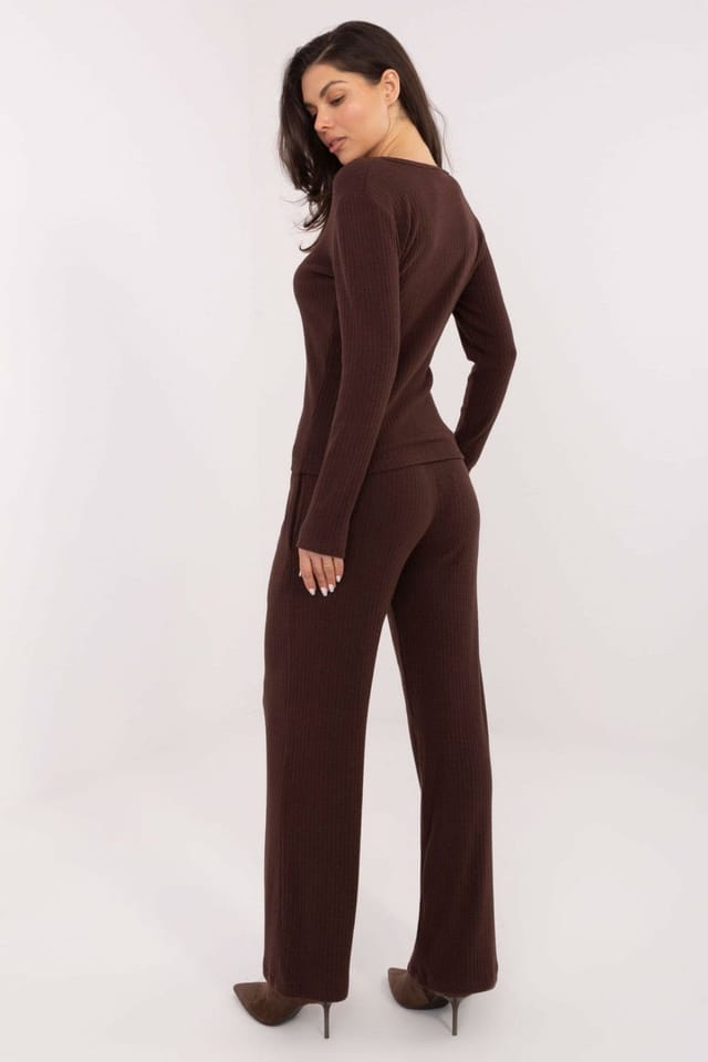 Love Lace Love Lace Women's High Waist Knit Pants with Tie & Pockets in Brown - 3