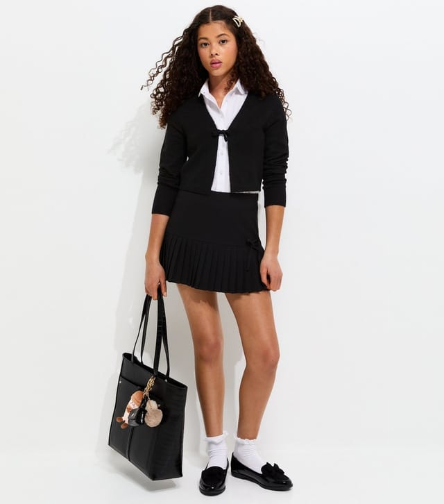 New Look Girls' Black Knitted Tie Front School Cardigan New Look - 3