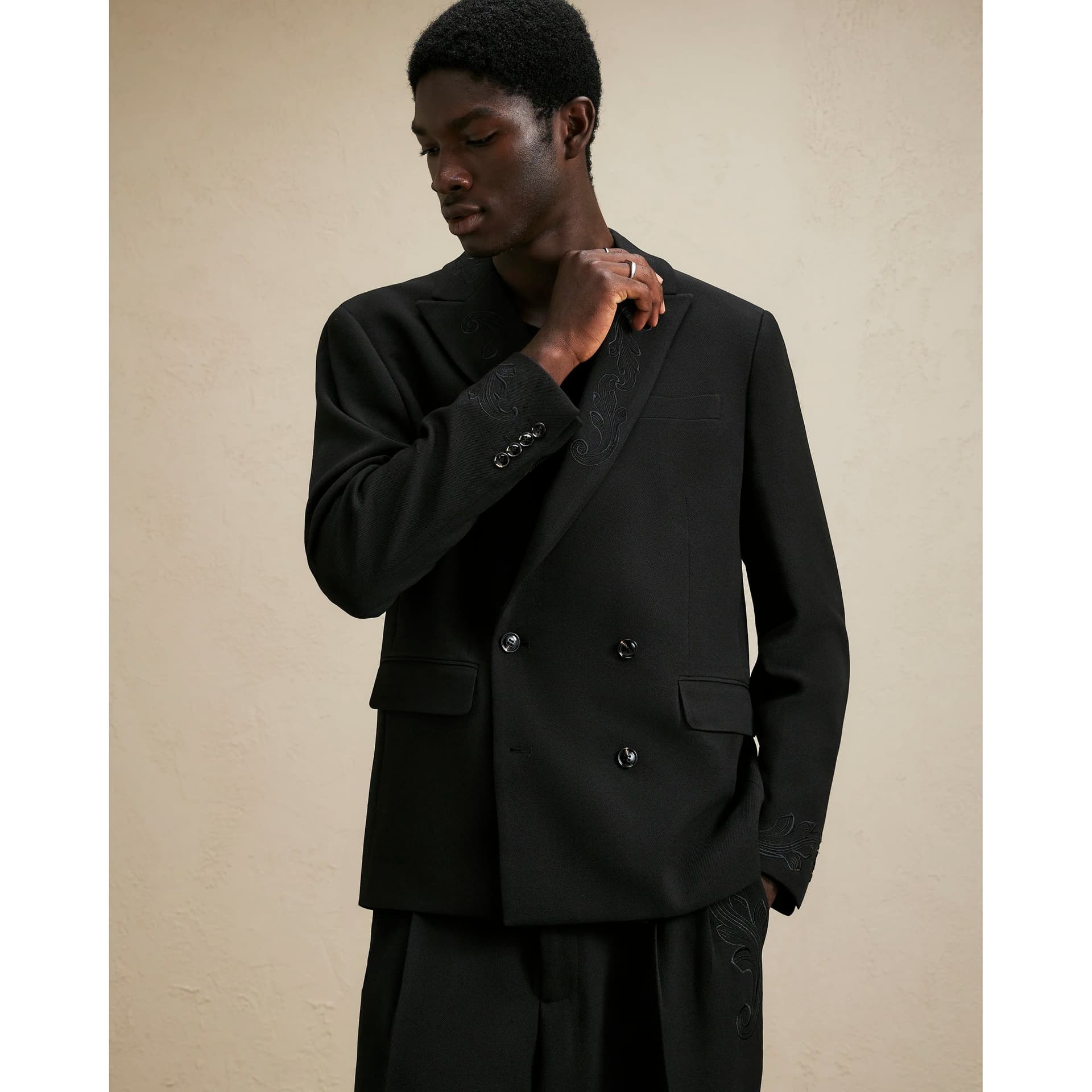 River Island Mens River Island Black Embroidered Baroque Blazer