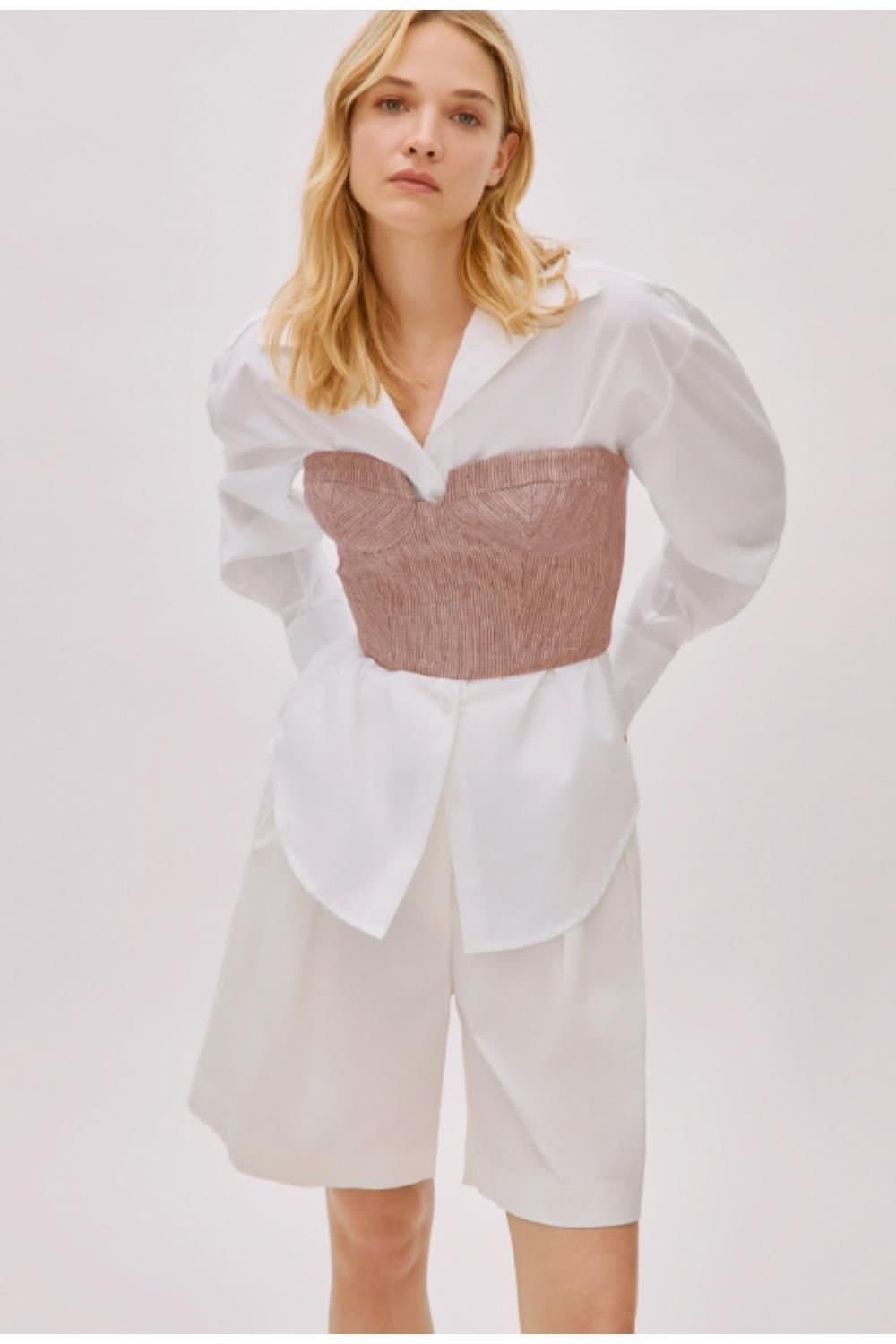 Labeca Labeca Women's Storm Striped Linen-Blend Bustier Top in Rose