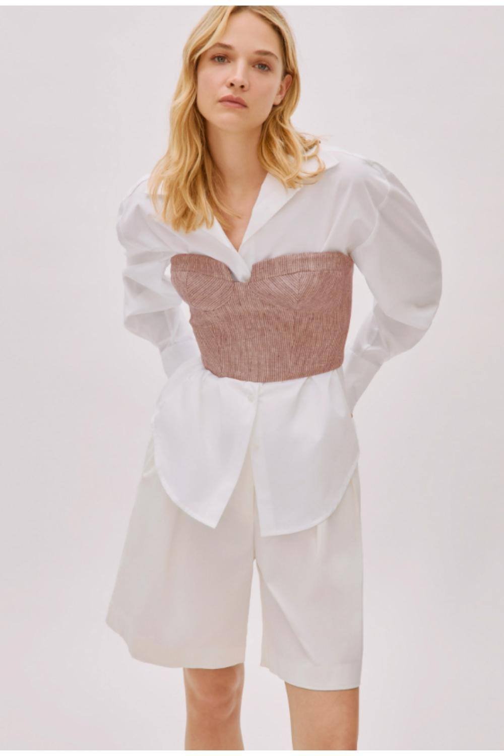 Labeca Labeca Women's Storm Striped Linen-Blend Bustier Top in Rose - 3